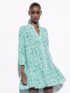 Zara Mint Green Floral Mini Dress